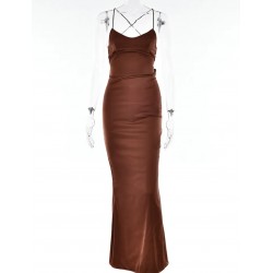 Satin Maxi Backles Dress in Red