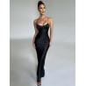 Satin Maxi Backless Dress in Black